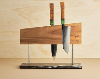 Bloque magnético para cuchillos de madera maciza / Independiente - Doble cara / 10-12 cuchillos