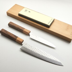 Gehämmertes Damast Kochmesser Japanischer Stil Dual Bundle - Extra Scharf & Leicht - Premium Set mit Abziehstein - Classic Edition