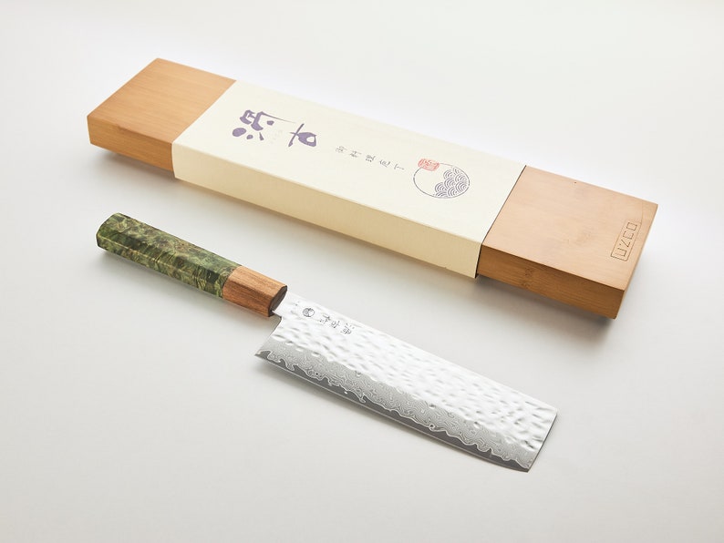 Hammered Damascus Japanese Style 16.5cm / 6.5 inch NAKIRI Vegetable Knife - Extra sharp & light || Verdant Edition