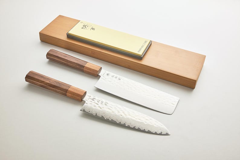 Hammered Damascus Japanese Nakiri Bundle 16.5cm Nakiri Knife & Second