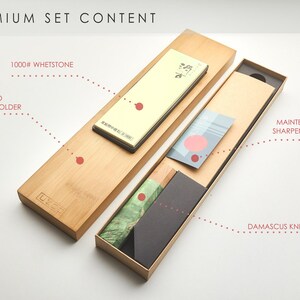 Juego de cuchillos de chef Santoku de Damasco con kit de afilado / Mango verde Premium Set