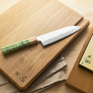 Juego de cuchillos de chef Santoku de Damasco con kit de afilado / Mango verde imagen 11