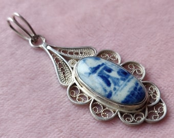 Antique Filigree Pendant real Silver Delft Mill