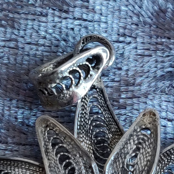 Silver Antique Filigree Necklace Pendant Flower - image 3