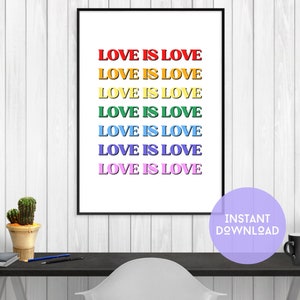 Love is love Digital Wall Art, LBGQTA, love is love, pride printable, rainbow digital art, lgbtq quote, love is universal, gay, bi, trans