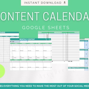 Google Sheets Content planner, Content Calendar, Tasks List, Social Media content calendar, google sheets planner, planner, google sheets