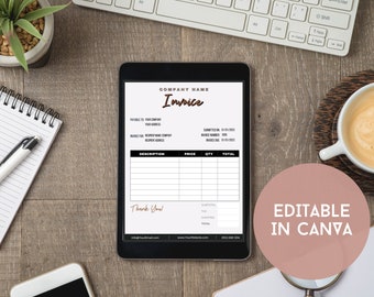 INVOICE download, CANVA Invoice, Business Invoice Template, Small Business Purchase invoice, Editable invoice, canva custom business form