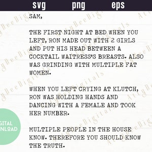 Nota de Jersey Shore, carta hilariante para Sammi de Snooki Jwoww, presente engraçado de Jersey Shore, png engraçado, Sammi Sweetheart Letter svg, Ron Sammi