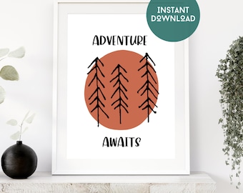 Adventure Awaits Digital Print, Kids Room Decor, Nursery Wall Art, Instant Print, Nursery room printable, adventure nursery decor, nursery