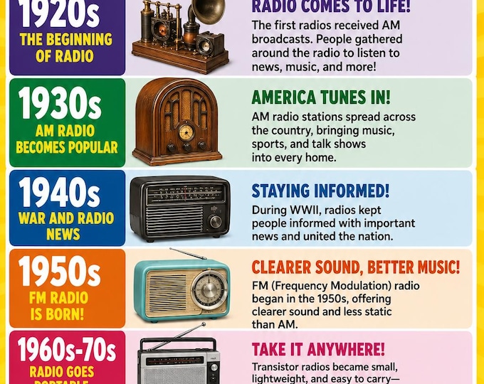 History of Telephones and Radios Print – Classroom Educational Poster (Digital Download)