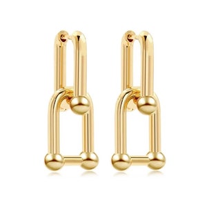 Dangle Link Earrings by MUCCY Pieces of Style Woman 18K Gold or Silver Bar Latch Back Earrings 1.42"