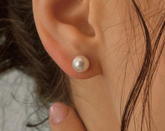 Sierlijke zoetwaterpareloorbellen, hypoallergene minimalistische bruidsoorbellen, bruidsmeisjesieraden, klassiek huwelijkscadeau