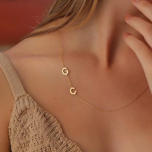 Personalized Side Initials Necklace: Multiple Letter Jewelry, Custom Initial Necklace Gift for Women