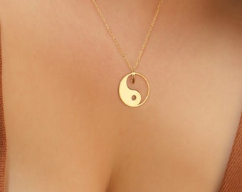 14k Solid Gold Spiritual Necklace • Ying Yang Charm Necklace • Dainty Ying Yang Pendant • Summer Jewelry • Minimalist Yoga Gift