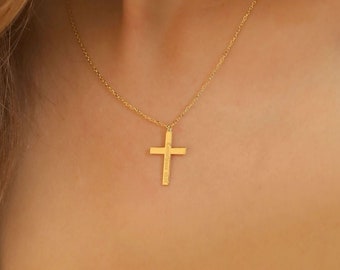 14k Solid Gold Cross Necklace • Summer Jewelry •  Personalized Minimal Cross Pendant • Women's Dainty Cross Gift • Unisex Christmas Gift