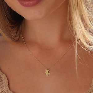 14k Gold Tiny Puzzle Necklace • Dainty Puzzle Piece Necklace • Couple Necklace • Puzzle Jewelry • Best Friend Gifts • Christmas Gift for Her