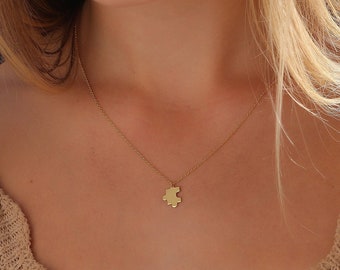 14k Gold Tiny Puzzle Necklace • Dainty Puzzle Piece Necklace • Couple Necklace • Puzzle Jewelry • Best Friend Gifts • Christmas Gift for Her