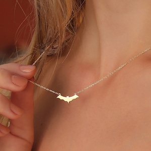 14k Solid Gold Halloween Bat Necklace • Minimalist Halloween Gift for Her • Spooky Halloween Bat Pendant for Women • Gothic Bat Pendant Gift