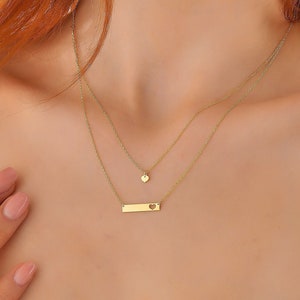Heart Cutout Bar Necklace • Dainty Heart and Bar Layered Statement Necklace • Minimalist Unique Handmade Jewelry for Women • Gift for Mom