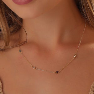 14k Gold Personalized Family Birthstone Necklace • Multiple Birthstones Jewelry • Custom Bridesmaid-Birthday Gift • Dainty Anniversary Gift