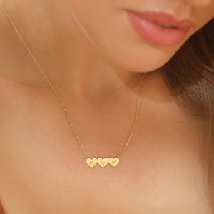 14k Solid Gold Personalized Triple Heart Necklace • Customized Gift for Mom • Handmade Jewelry • Christmas Gift For Mom • Three kids mom