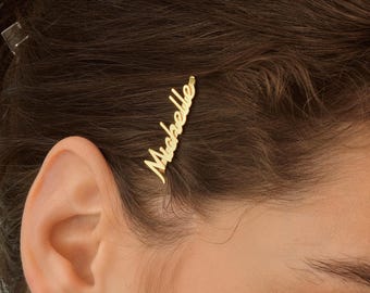 14k Personalized Name Hair Clip: Custom Hairpin Gift for Girls
