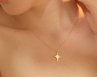 14k Solid Gold North Star Necklace • Polaris Pendant • Minimalist Polaris Charm Necklace • Star Celestial Guide Jewelry Gift For Her