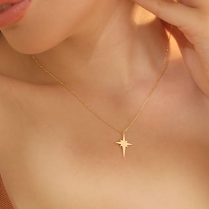 14k Solid Gold North Star Necklace • Polaris Pendant • Minimalist Polaris Charm Necklace • Star Celestial Guide Jewelry Gift For Her