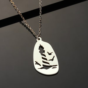 14k Gold Dainty Lighthouse Necklace with Flying Birds: Coastal Charm Jewelry, Meaningful Nautical Pendant Gift for Nature Lovers