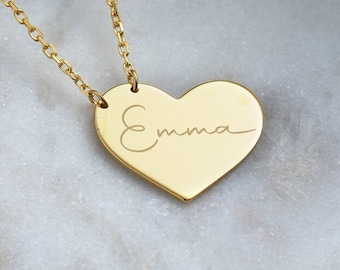 14k Gold Personalized  Heart Necklace: Minimalist Engraved Heart Pendant, Custom Name Heart Jewelry