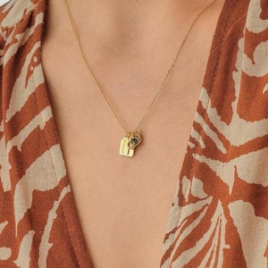 Dainty Personalized Tag Bar Name Necklace & Initial Pendant with Birthstone • Perfect Gift for Mom • Multiple Name Tag for Women • Gift Idea