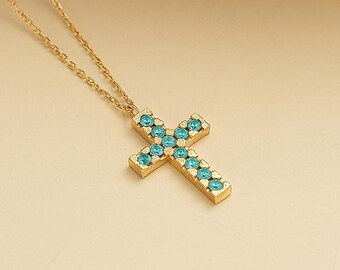 14k Gold Plated Cross Necklace Gold Religious Cross Charm Unisex Women Men Necklace Pray Christian Faith Pendant WATERPROOF Everyday Jewelry
