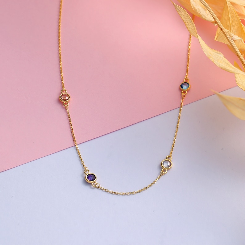 14k Gold Personalized Family Birthstone Necklace Multiple Birthstones Jewelry Custom Bridesmaid-Birthday Gift Dainty Anniversary Gift image 9