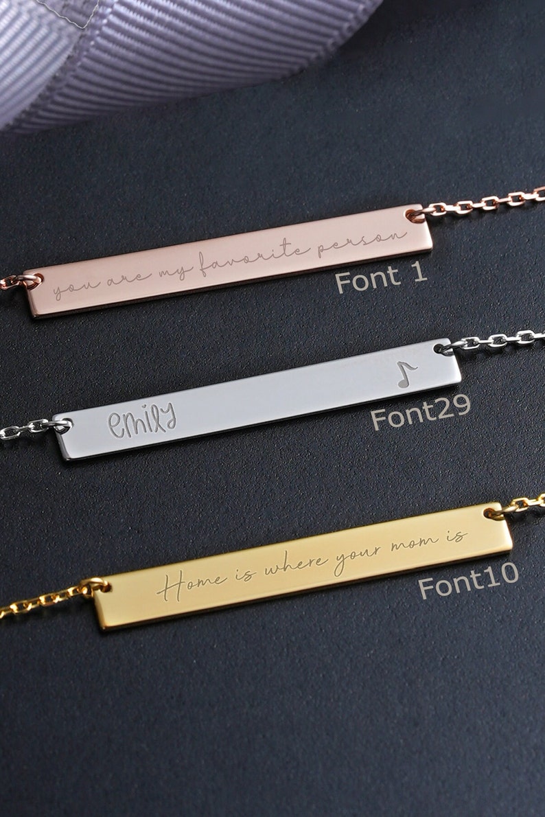 14k Solid Gold Personalized Minimalist Bar Name Necklace Handwriting Name Necklace Gift For Her Birthday Gift Christmas Gift image 6