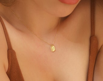 14k Solid Gold Personalized Bar Tag Necklace • Gift for Mom • Minimalist Kids Name Dates Engraved Pendants • Christmas 2023 Gift Ideas