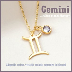 Gold Zodiac with Birthstone Necklace Silver Horoscope Birthstone Jewelry Handmade Mothers Day Gift Zodiac Sign Minimalist Astrology image 3