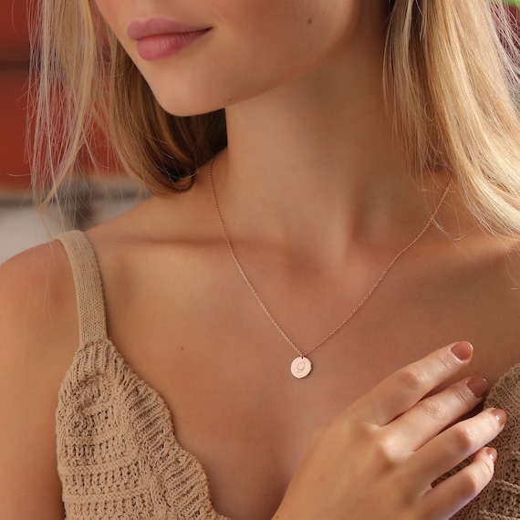 14k Gold Personalized Tiny Disk Necklace Multiple Engraved Disk