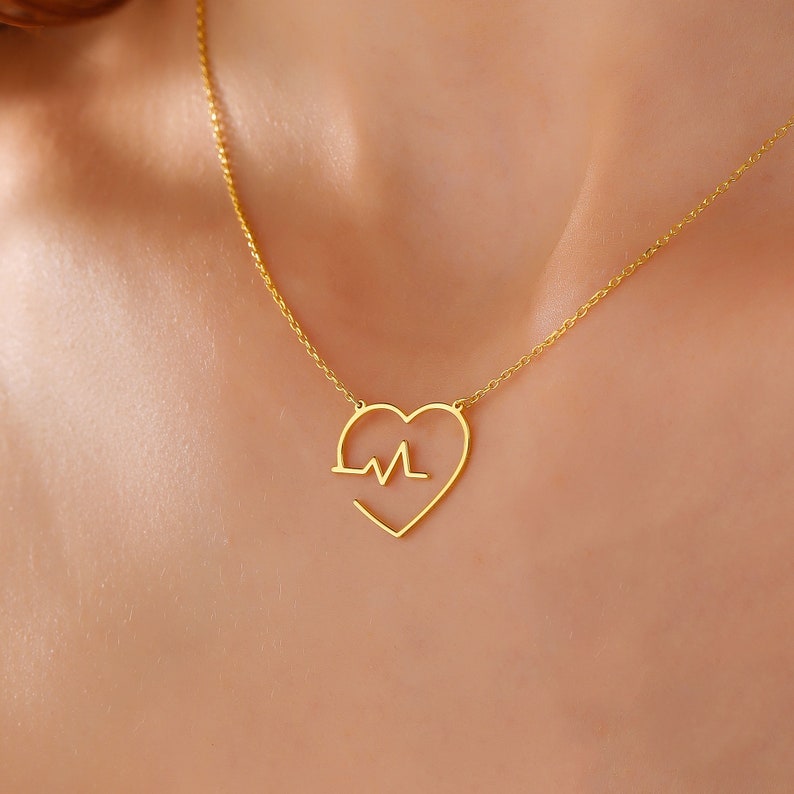 Dainty Heartbeat Necklace with Cross Pulse of Love Pendant Faithful Heartbeat Jewelry Heartbeat of Love Necklace Elegant Nurse Gift image 2
