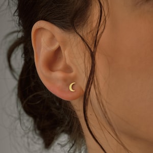 14k Gold Crescent Studs Earrings ∙ Hypoallergenic Minimalist Dainty Gifts for Girls ∙ Gift for Mom ∙ Small Tiny Studs Silver Earrings