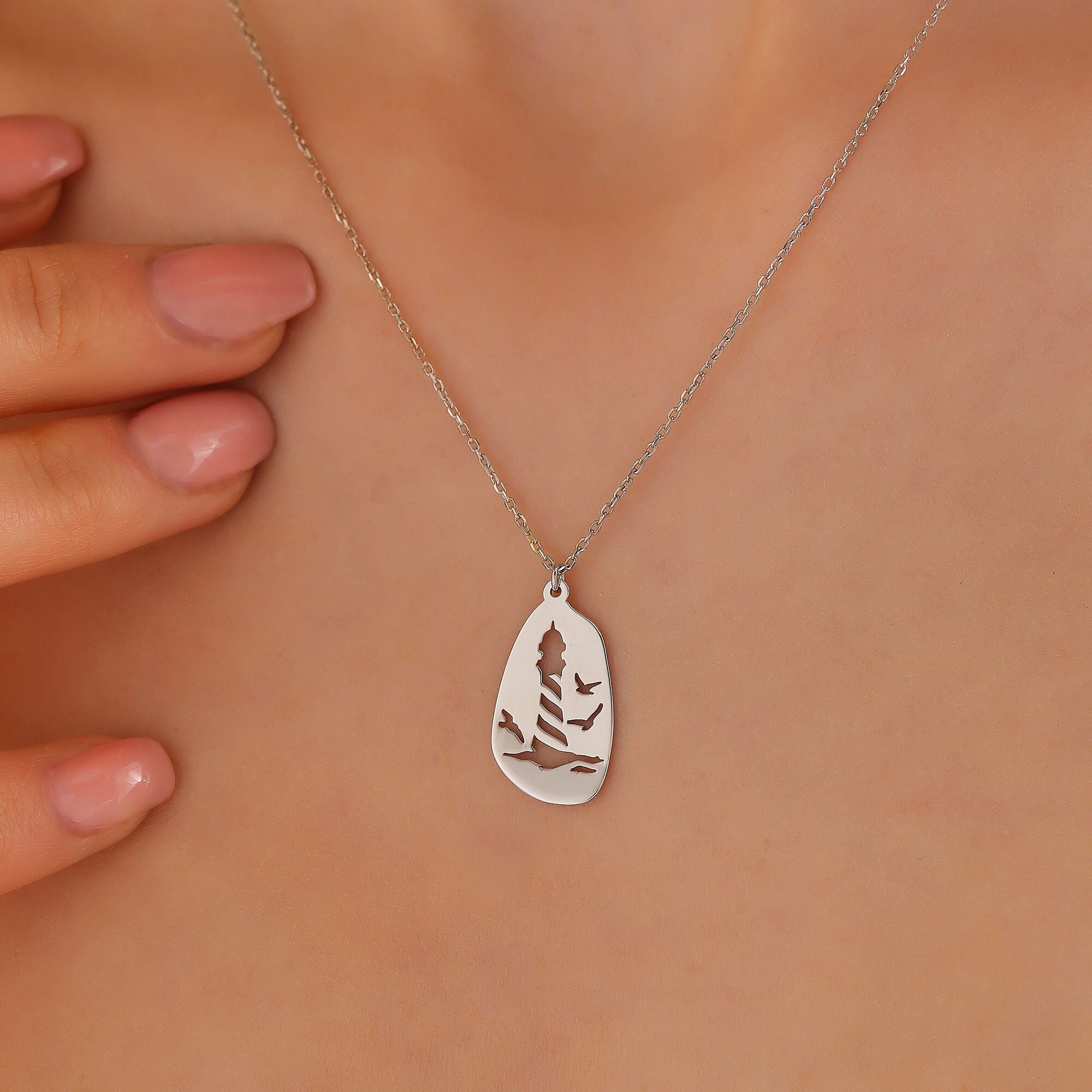 Coastal Dreams Lighthouse Necklace with Flying Birds • Dainty Lighthouse Pendant • Perfect Gift for Nature Lovers • Tiny Lighthouse Charm