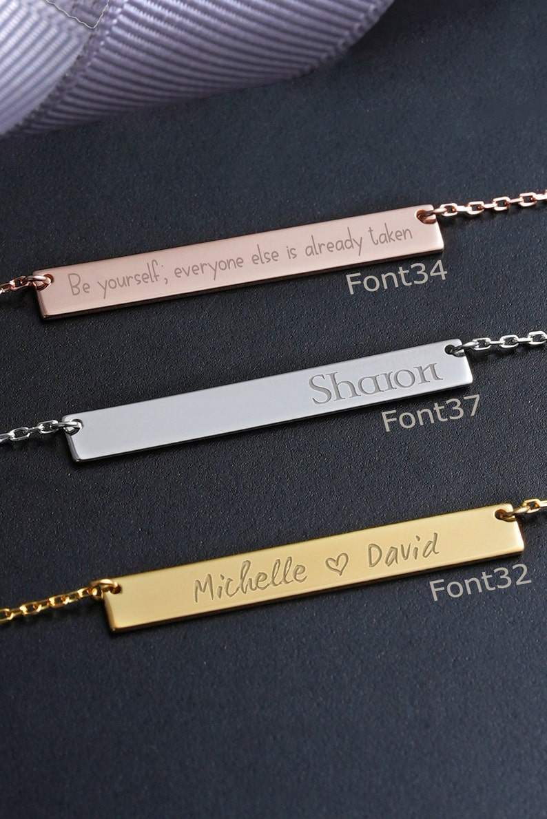 14k Solid Gold Personalized Minimalist Bar Name Necklace Handwriting Name Necklace Gift For Her Birthday Gift Christmas Gift image 4