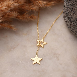 14k Gold Personalized Minimal Initial Star Lariat Necklace Initial Drop ...