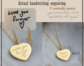 14K Solid Gold Handwriting Heart Necklace • Gift for Wife • Handwriting Engrave Charm • 1st 2nd 3rd 4th 5th 10th Unique Anniversary Gift