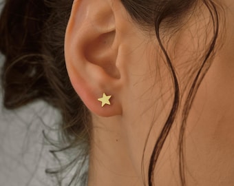 14k Gold Star Studs Earrings ∙ Hypoallergenic Minimalist Dainty Gifts for Girls ∙ Gift for Mom ∙ Small Tiny Studs Silver Earrings