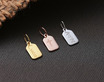 14k Solid Gold Personalized Bar Tag Pendant Only Vertical Bars Charms Only • Minimalist Engraved Name/Date Tag Pendant without Chain