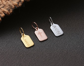 Colgante con etiqueta de barra personalizada de oro macizo de 14k únicamente Dijes de barras verticales únicamente • Colgante minimalista con etiqueta de nombre/fecha grabada sin cadena