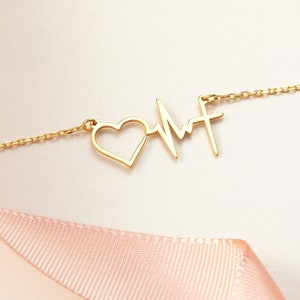 Dainty Heartbeat Necklace With Cross Pulse of Love Pendant Faithful ...