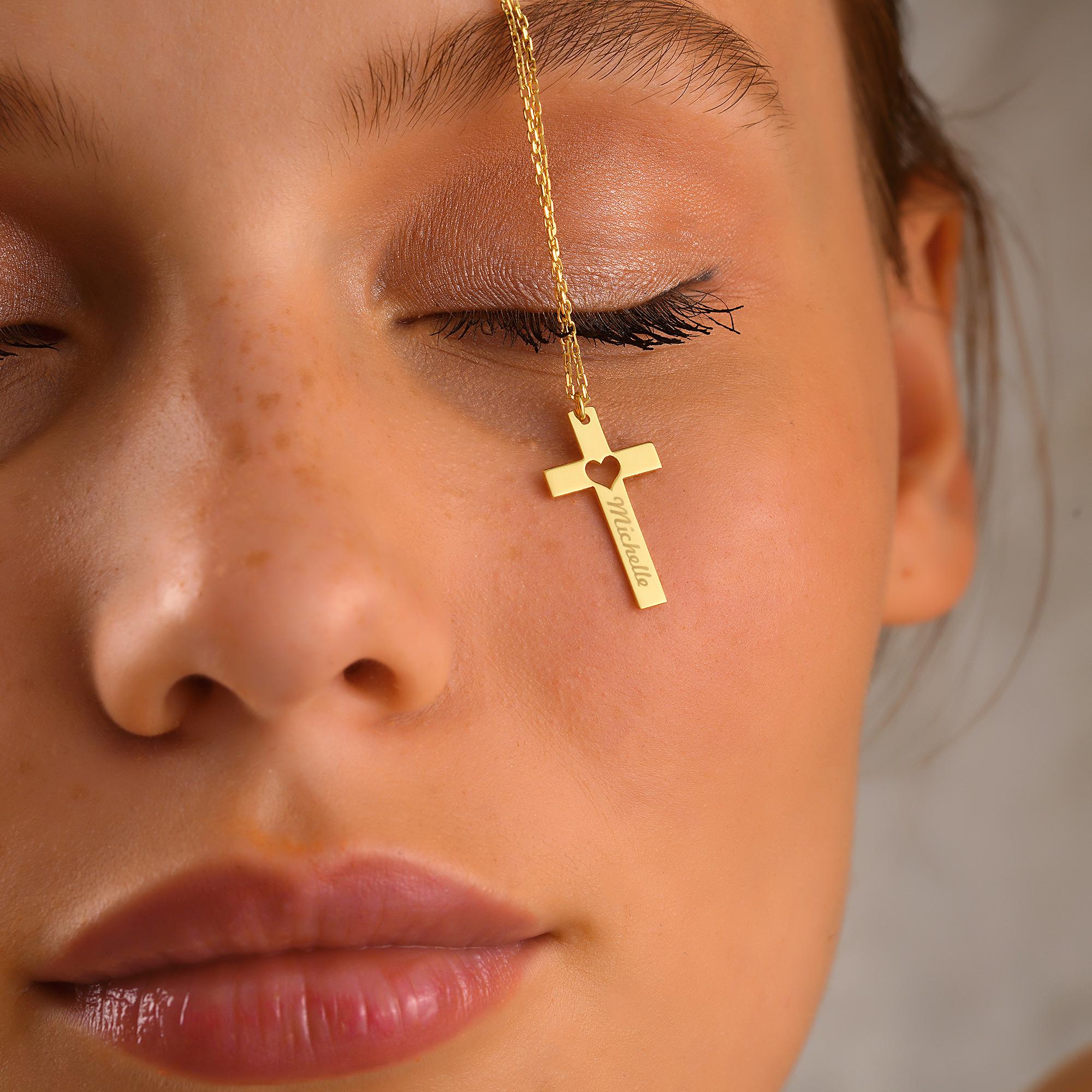 14k Gold Name Engraved Cross Necklace ∙ Dainty Personalized Cross Pendant ∙ Religious Gifts ∙ Easter Gifts ∙ Cross Pendant with Heart