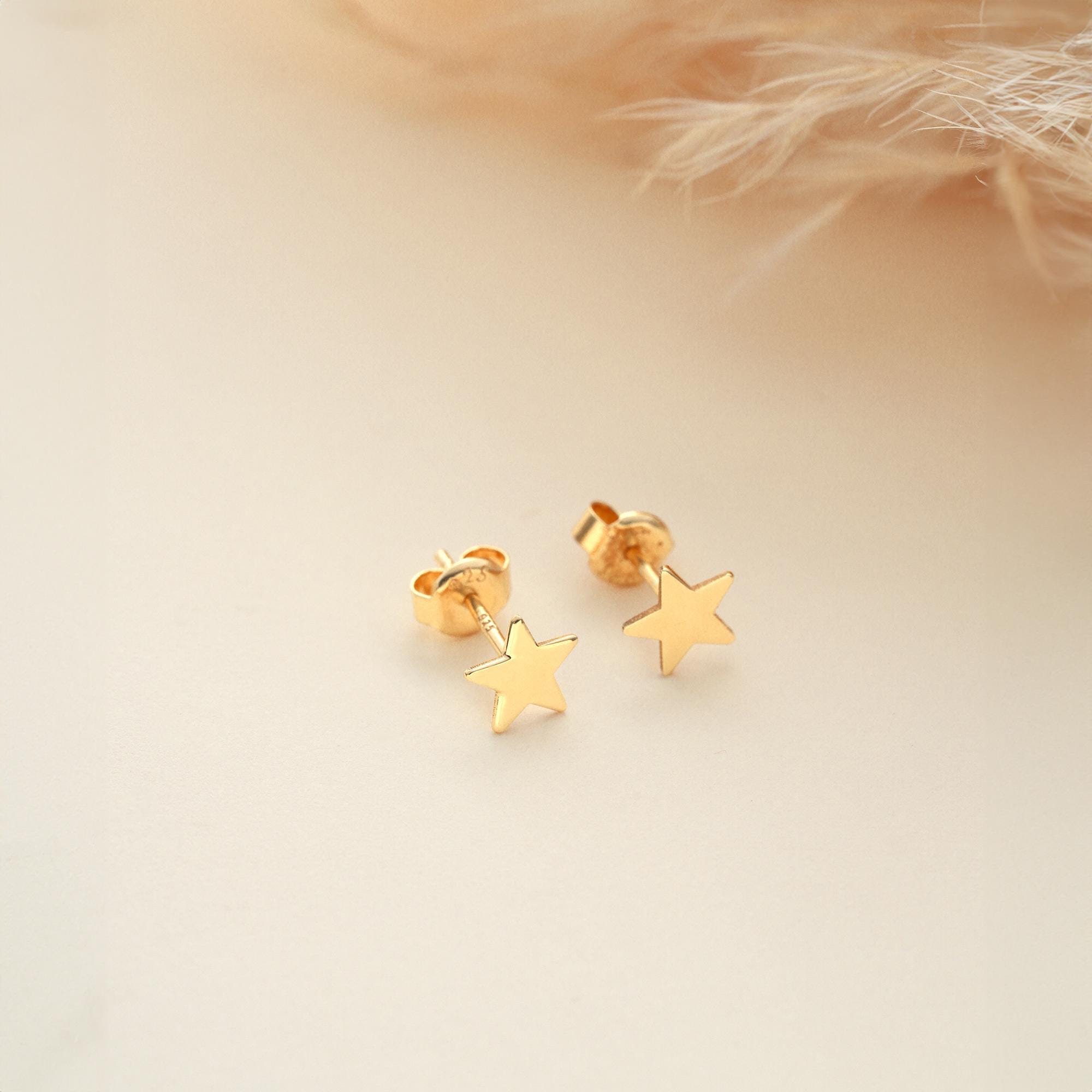 14k Gold Star Studs Earrings ∙ Hypoallergenic Minimalist
