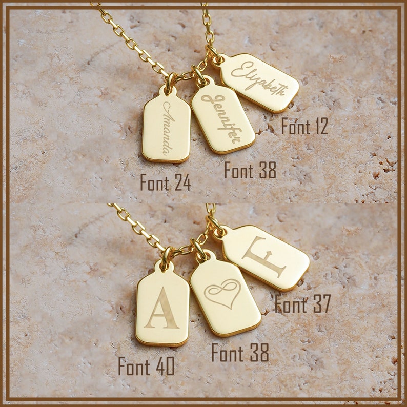 14k Massivgold Personalisierte Bar Tag Halskette Vertikale Balken Initialen Jubiläumsgeschenk für Frau Minimalistischer gravierter Name / Datum Tag Anhänger Bild 6